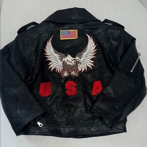 Outdoor Habitat Black Faux Leather Jacket Boys Sz 3T Motorcycle USA Eagle
